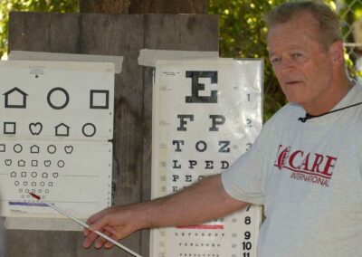 Man pointing at vision test diagram