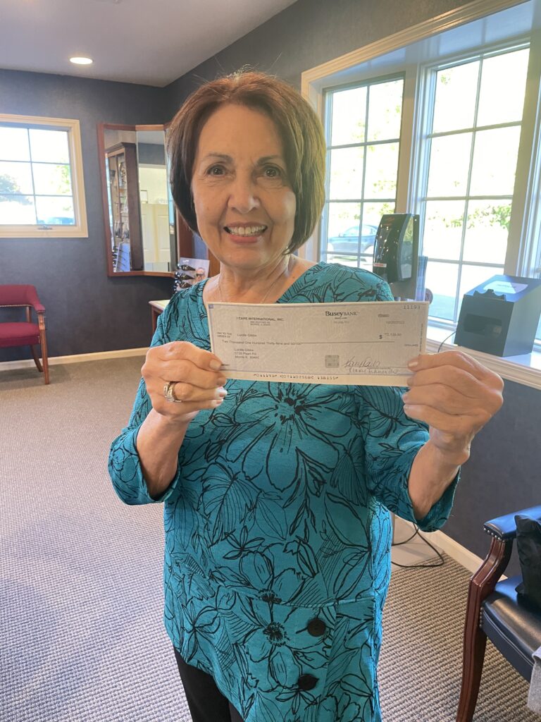 The prize of the night, the 50/50 raffle, went to Lucy Gibbs from Morris! Lucy received half of the 50/50 pot totaling $2,139.50! She was beyond excited to get the call from I Care!